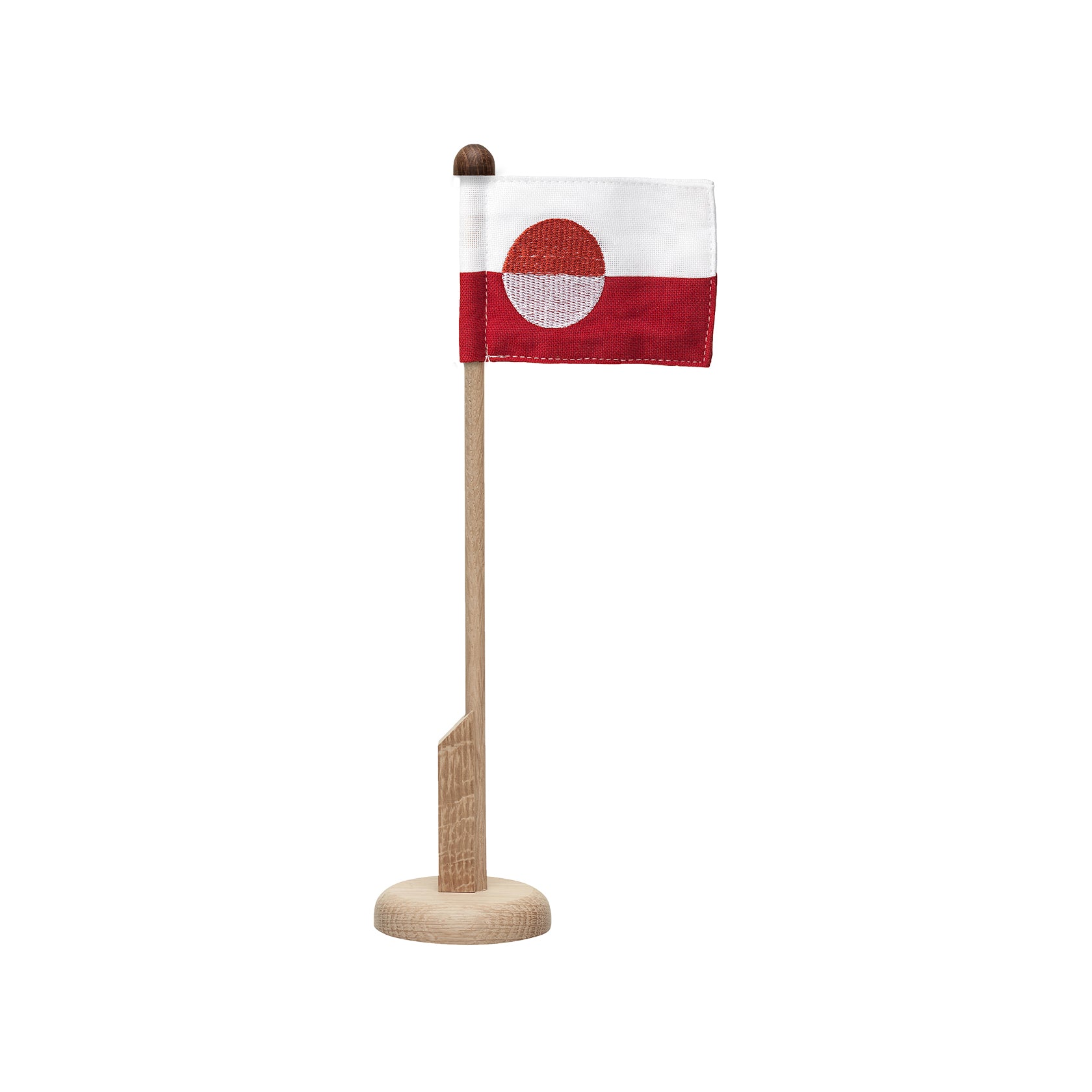 Bordflagstang i egetræ med grønlandsk flag