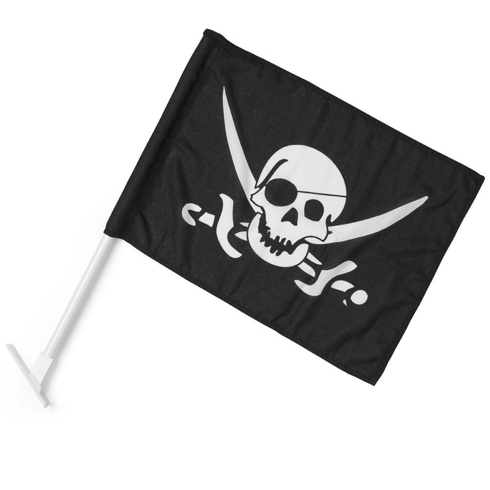 Fasadflagga med sjörövarflagga