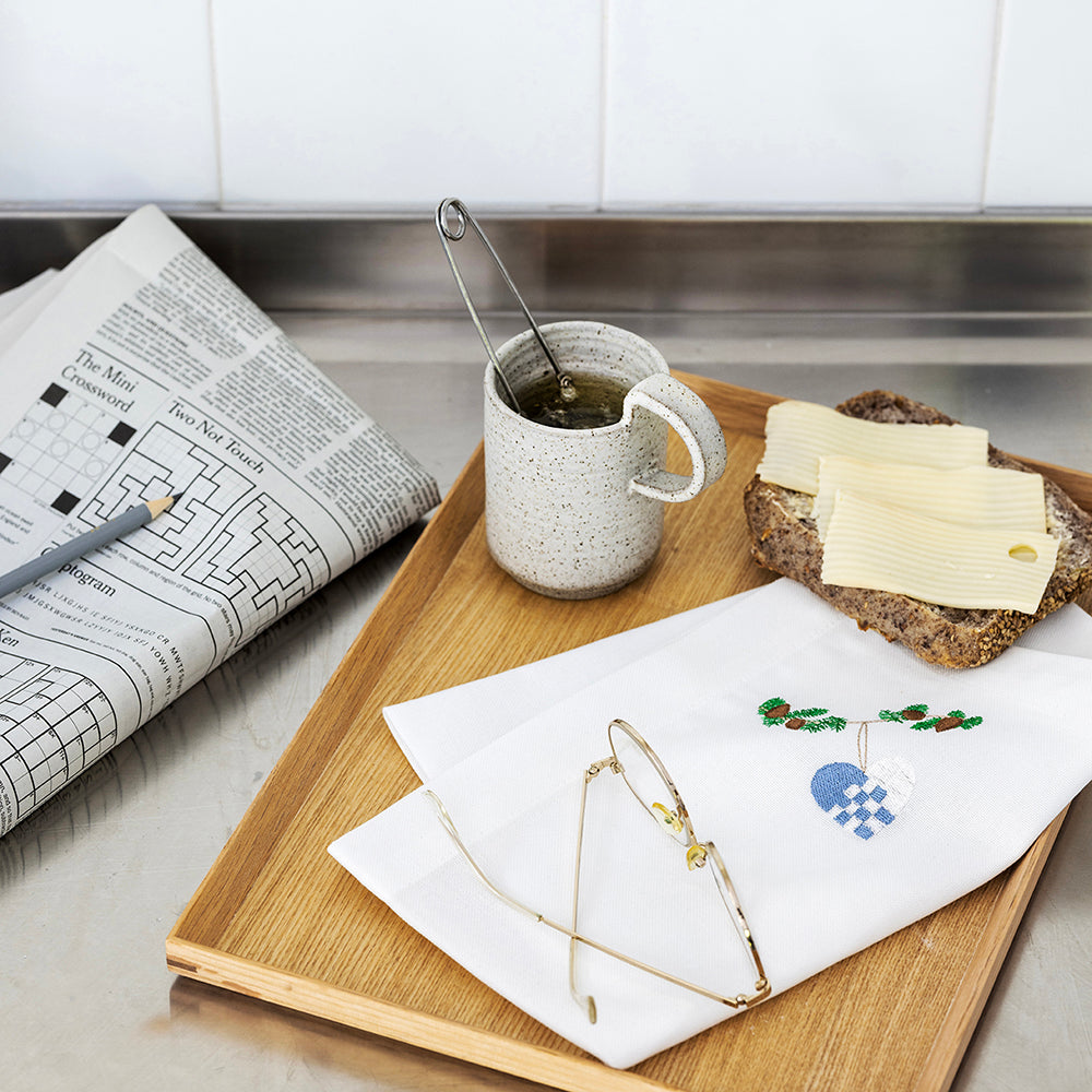 Julservett med blått julhjärta