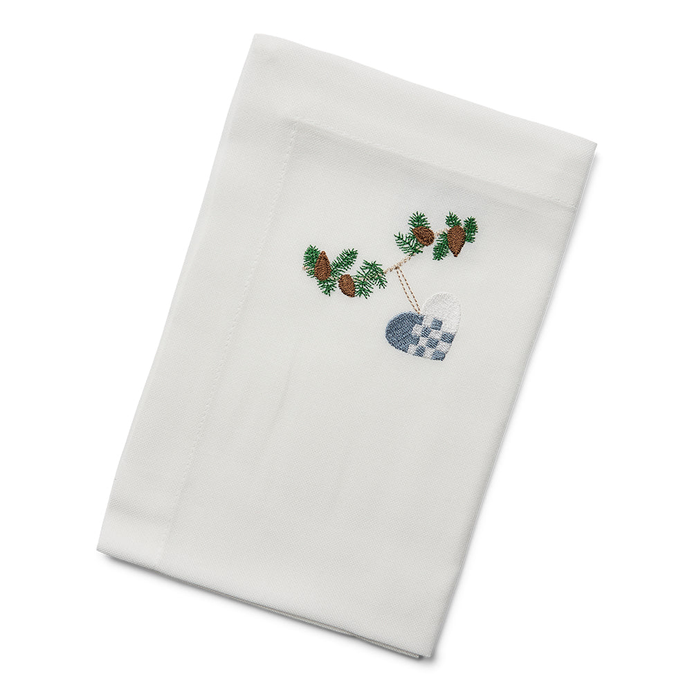 Julservett med blått julhjärta