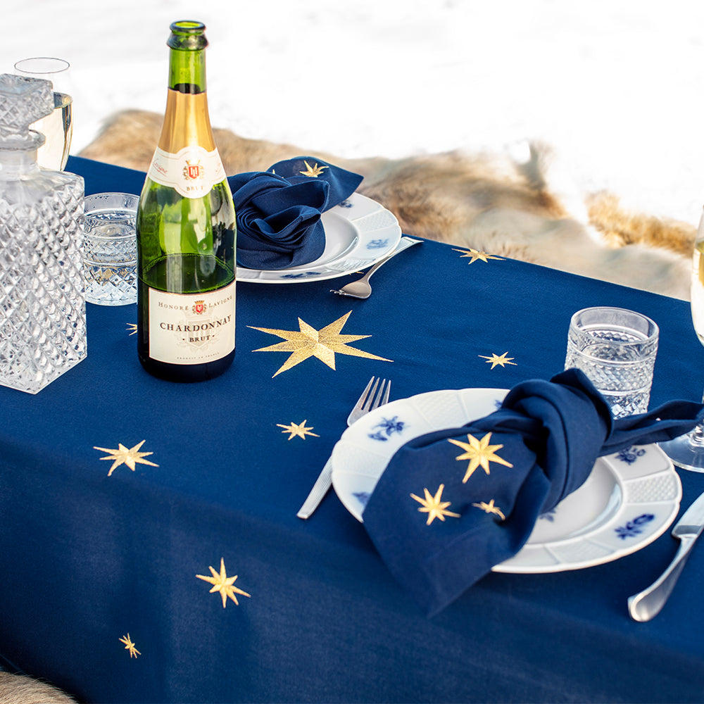 Stjärnor broderade på Midnattsblå duk