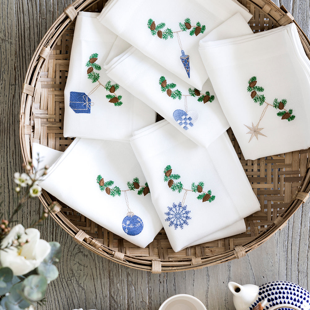 6 stk. julservetter med blå motiv